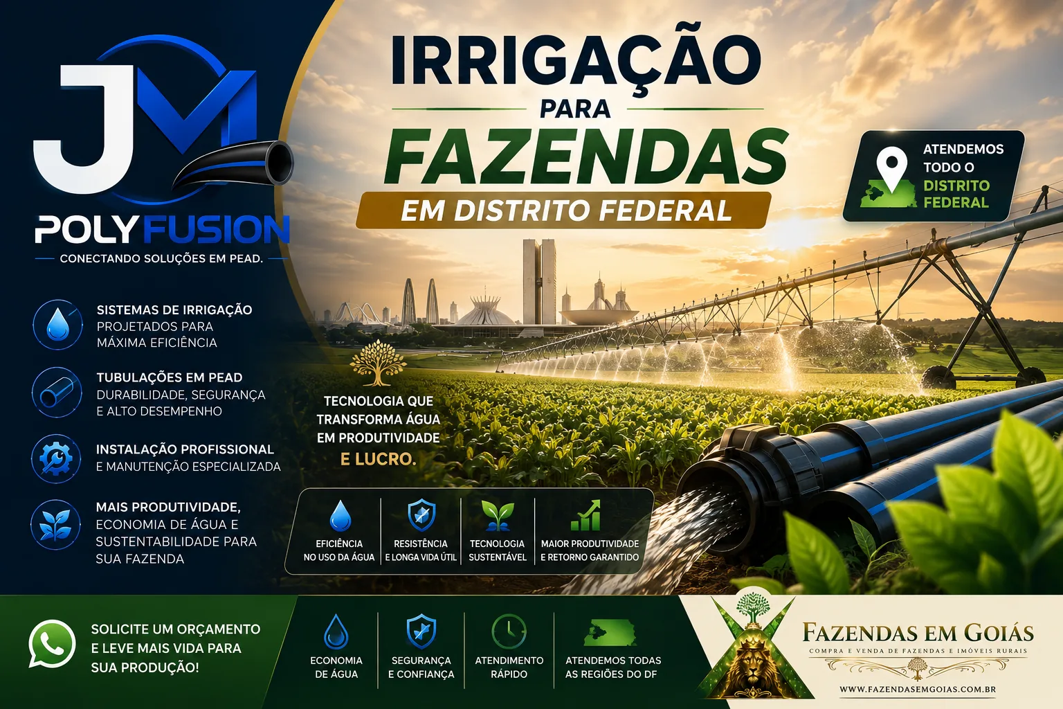 Irrigação para fazendas em Distrito Federal