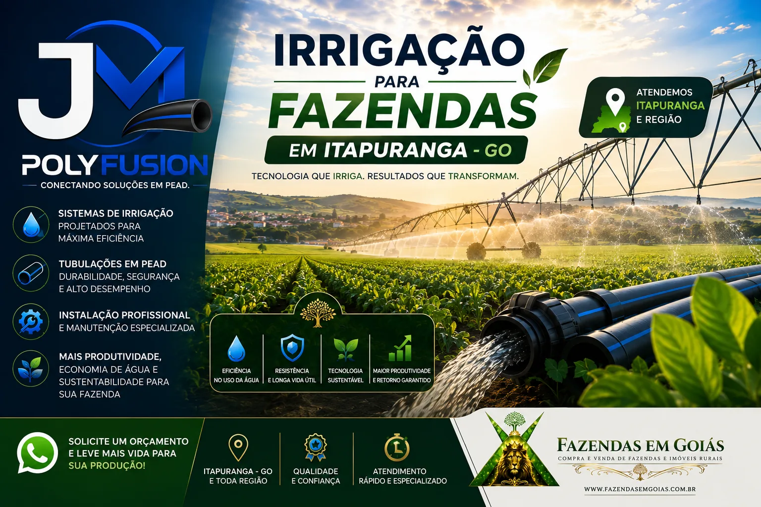 Irrigação para fazendas em Itapuranga