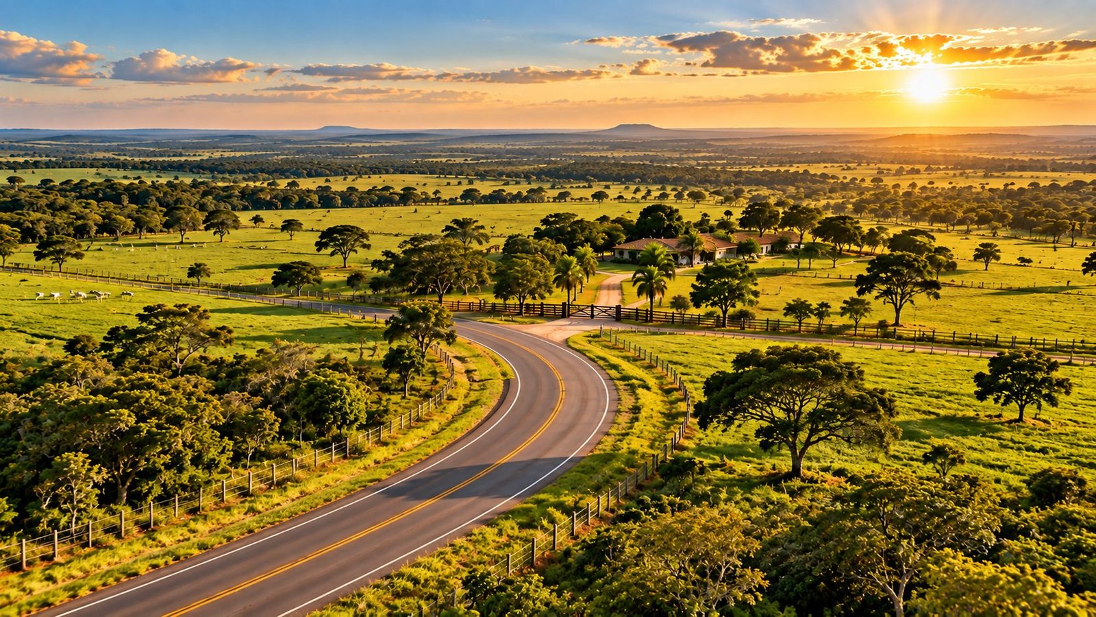 Imagem ilustrativa de estrada rural e paisagem no entorno de Goiânia